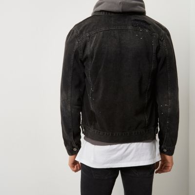Charcoal grey paint splatter denim jacket